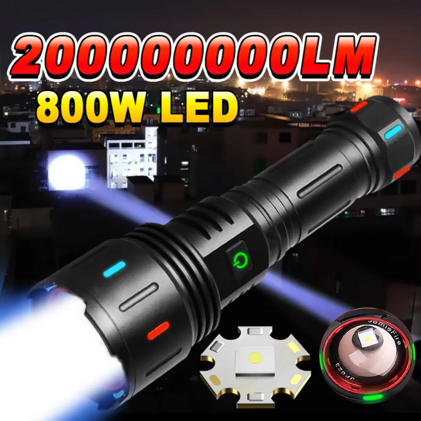 Torcia LED ad alta potenza, luce forte, torcia tattica a lungo raggio con potente faretto fluorescente, lanterna ricaricabile tramite USB