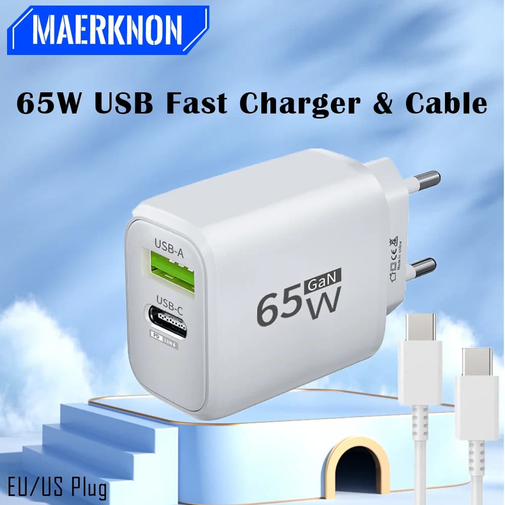 Totale 65W GaN Veloce QC3.0 Ricarica Del Telefono Mobile Adattatore Spina UE/USA Caricatore USB-A/C Per iPhone Xiaomi Samsung Huawei Caricatore Da Parete