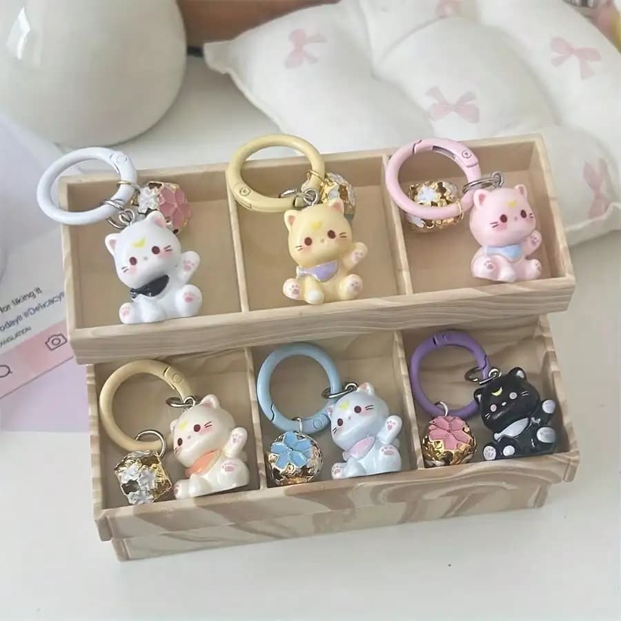 Portachiavi con campanello a forma di gatto 3D, simpatico ciondolo per zaino da studente, accessorio per borsa da ragazza, gioiello, regalo per le migliori amiche