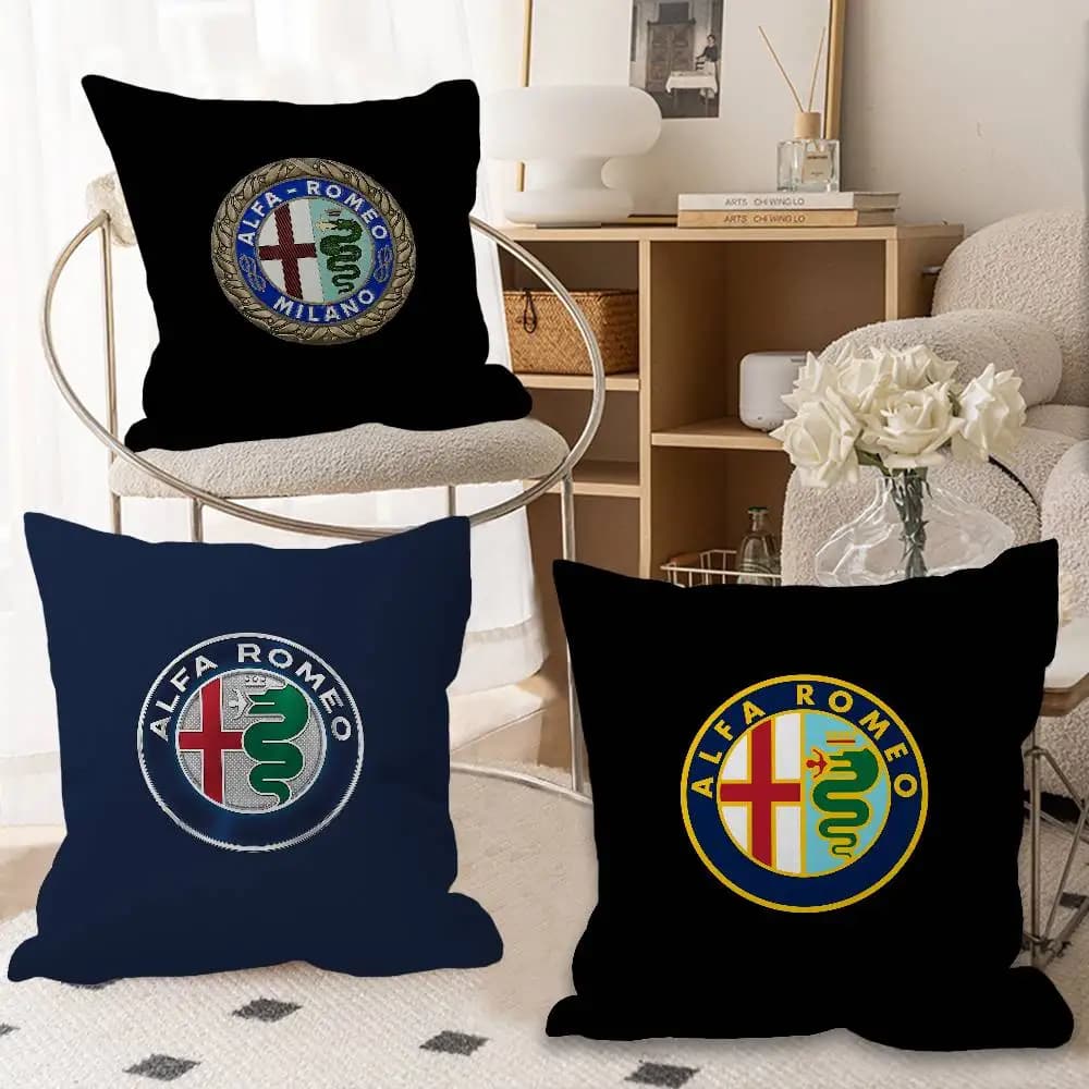 Car Brand A-Alfa R-Romeo Pillow Cover for Bedroom Room and Living Room Sofa Decorative Cushion Cover