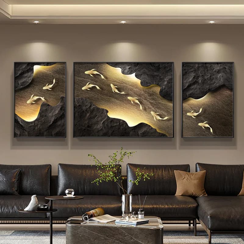 Creative Decorative Painting Luxury Fashion Wall Sofa Triple Combination Simple and elegant Nine Fish Chart