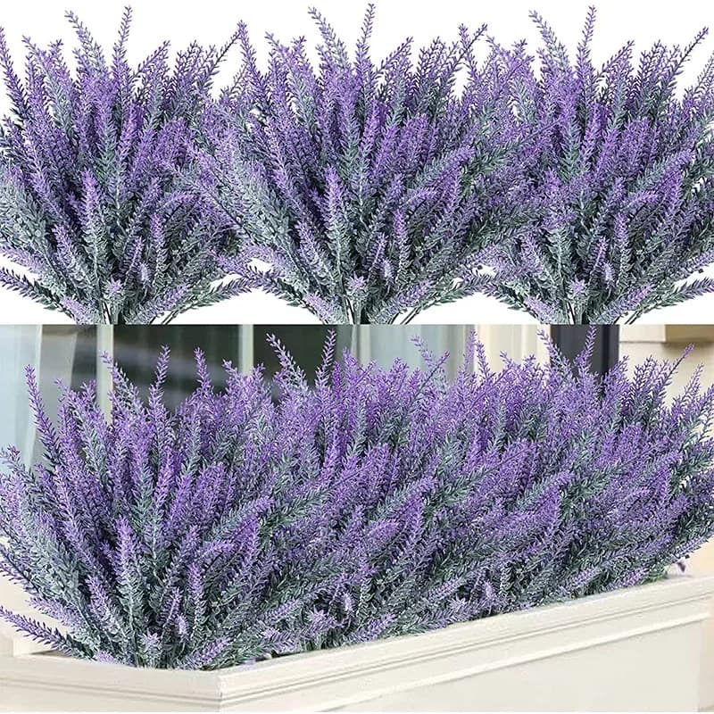 Un mazzo di fiori artificiali di plastica di lavanda della fronte piante finte decorazione della tavola della decorazione del giardino all'aperto della casa di nozze