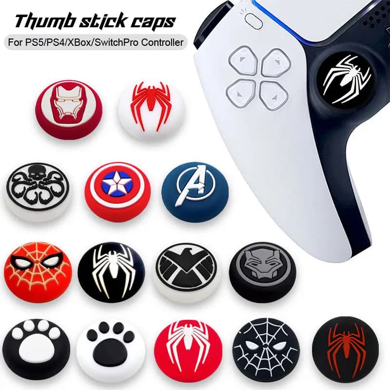 2pc Morbido Silicone Thumb Stick Grip Cap Per Sony PS5 PS4 XBOX Switch Pro Controller Spider Tema Joystick Copertura Della Protezione Caso