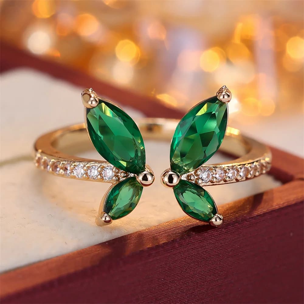 Cute Butterfly Wings Multicolor Zircon Opening Rings For Women Trendy Gold Silver Color Wedding Bands Engagement Promise Jewelry