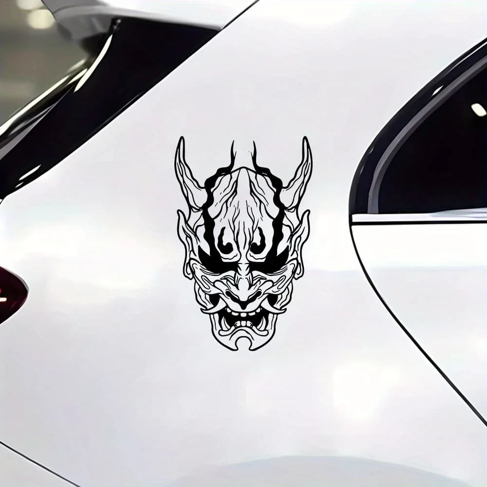 Oni Hannya Mask Pattern Waterproof Self-adhesive Vinyl Sticker 1Pc For Bike Car Helmet Laptop DIY Modification