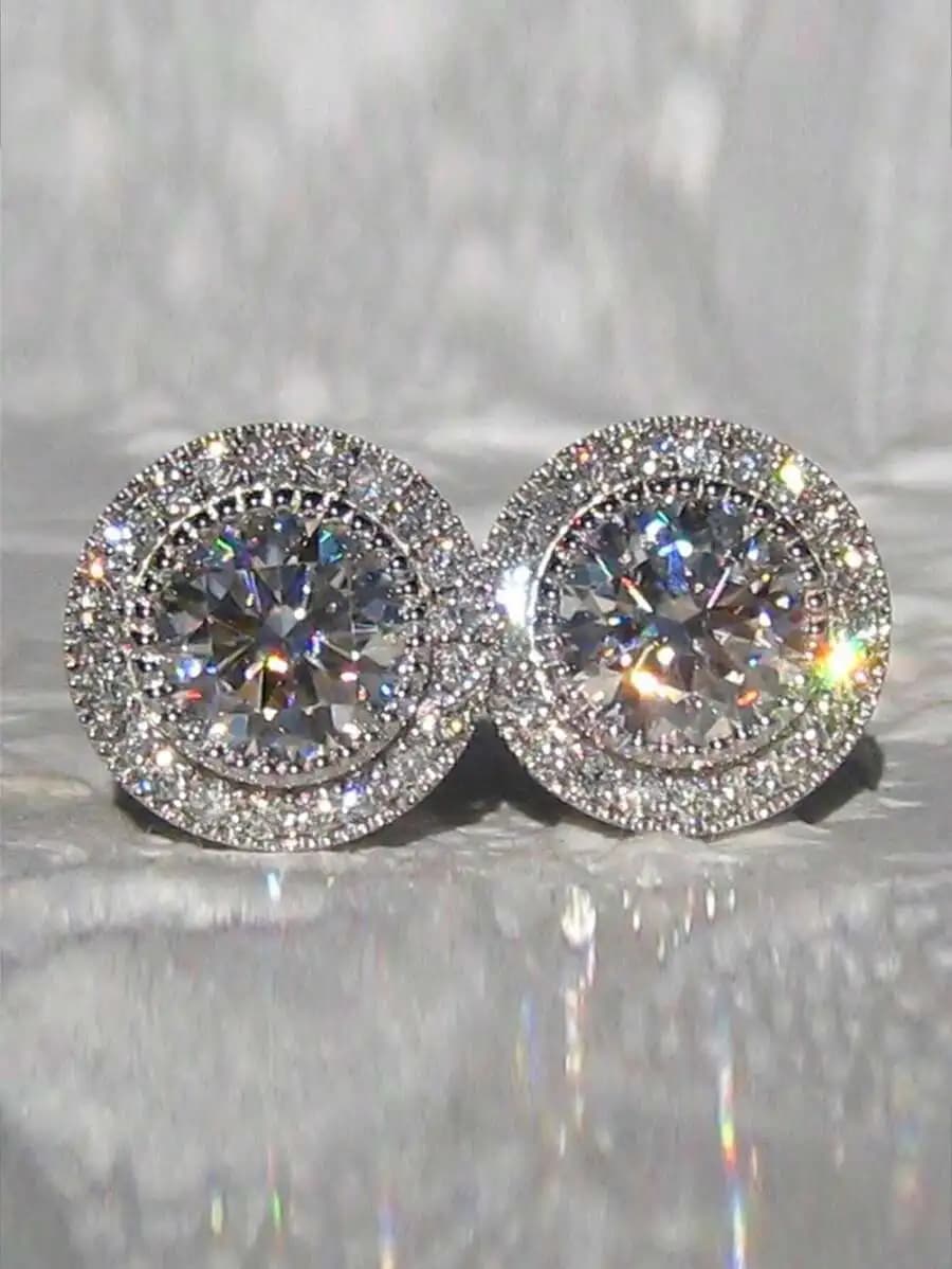 1pair Bridal Korean Style Earrings With Sparkling Round Stone & Full Drill Design, Elegant & Delicate Casual. Valentine's Day Accessories
