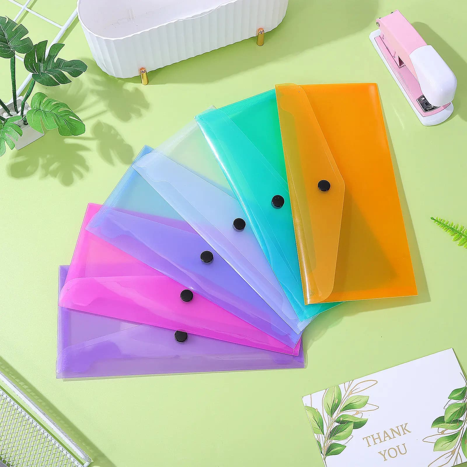 6 pezzi di cartelle in plastica trasparenti con chiusura a scatto, leggere e compatte, per studenti, insegnanti, documenti e fogli.