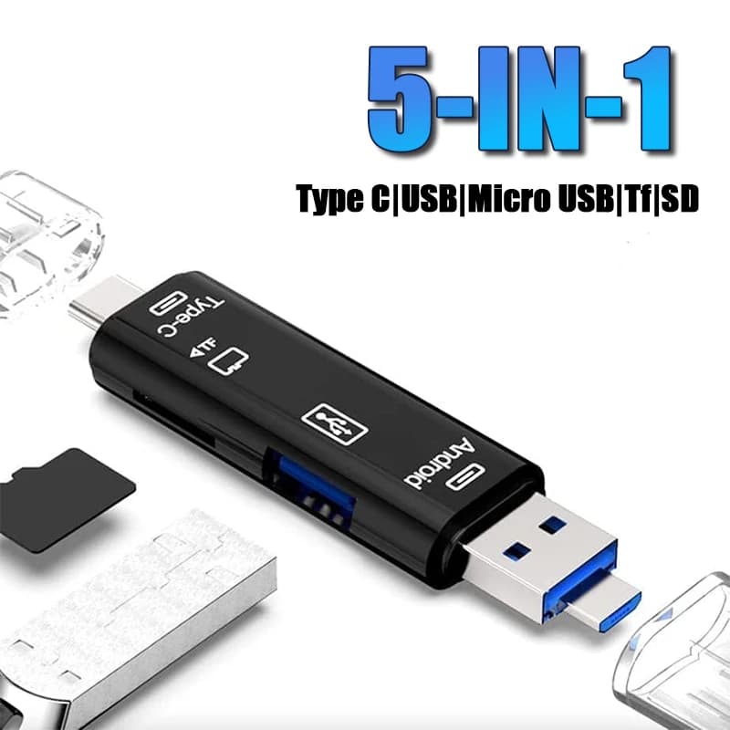 Adattatore multifunzione per lettore di schede OTG USB 3.0 5 in 1 per SD TF Type-C Micro-USB USB compatibile con Android, iPhone, computer