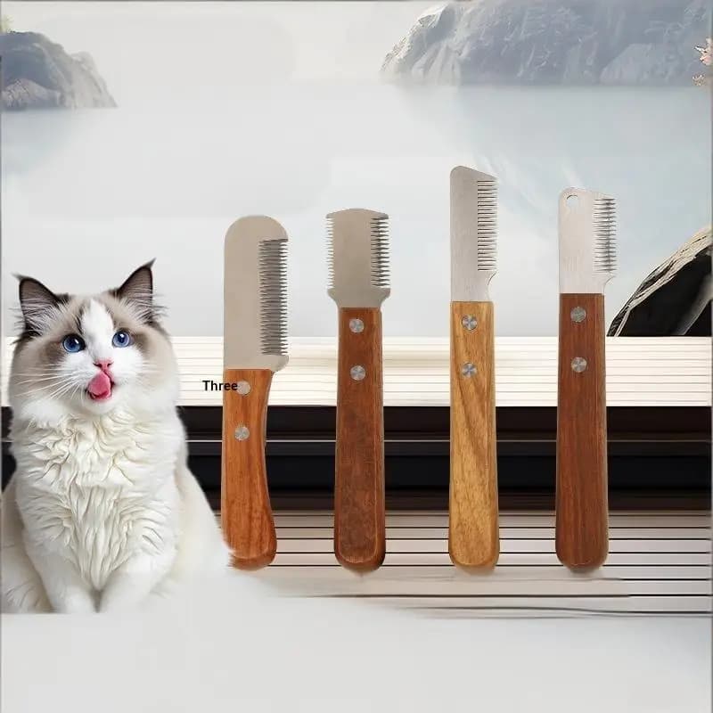 Pet Stainless Steel Wooden Handle Stripping Knife Professional Cat Dog Comb Shaving Plucking Hair Comb Knife Pet Grooming Tools
