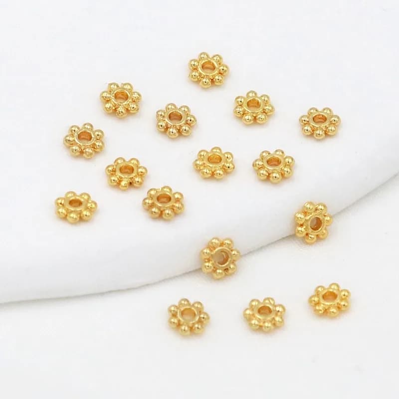 50 pz 18 K Placcato Oro 925 Argento 4mm 5mm 6mm Fiore Perline Del Distanziatore Dei Monili per il Braccialetto Collana Orecchino Creazione di Gioielli