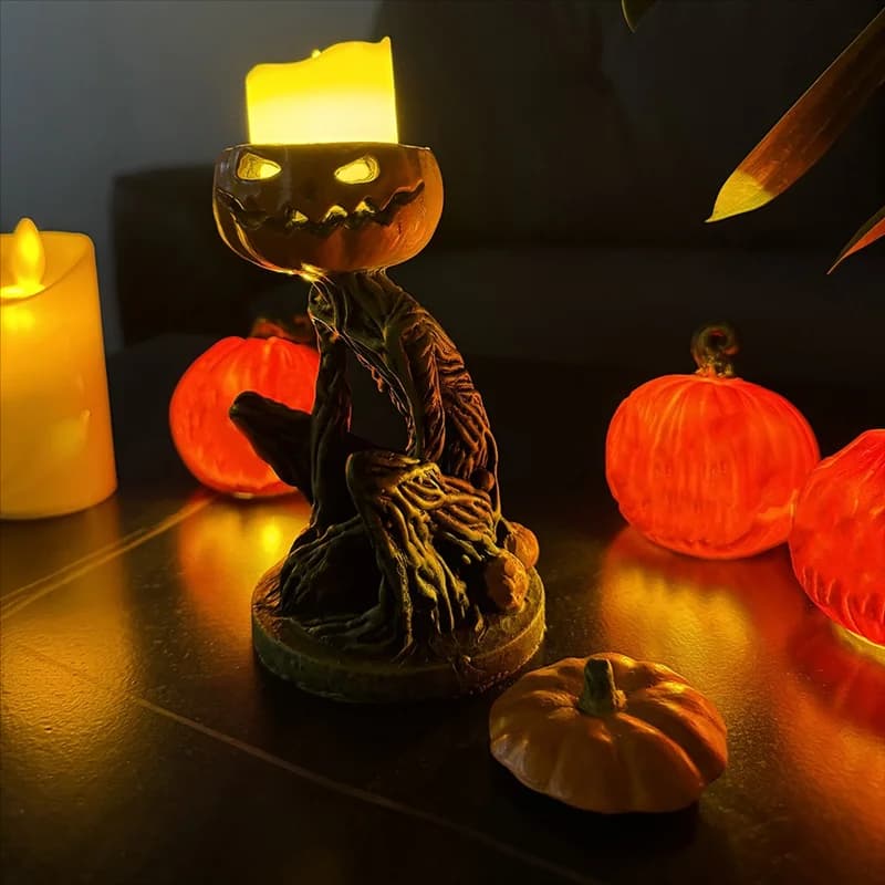 AB47-Pumpkin Candlestick Holder Scary Pumpkin Lantern Candlestick Ornaments Versatile Tealight Candle Holders Home Decor