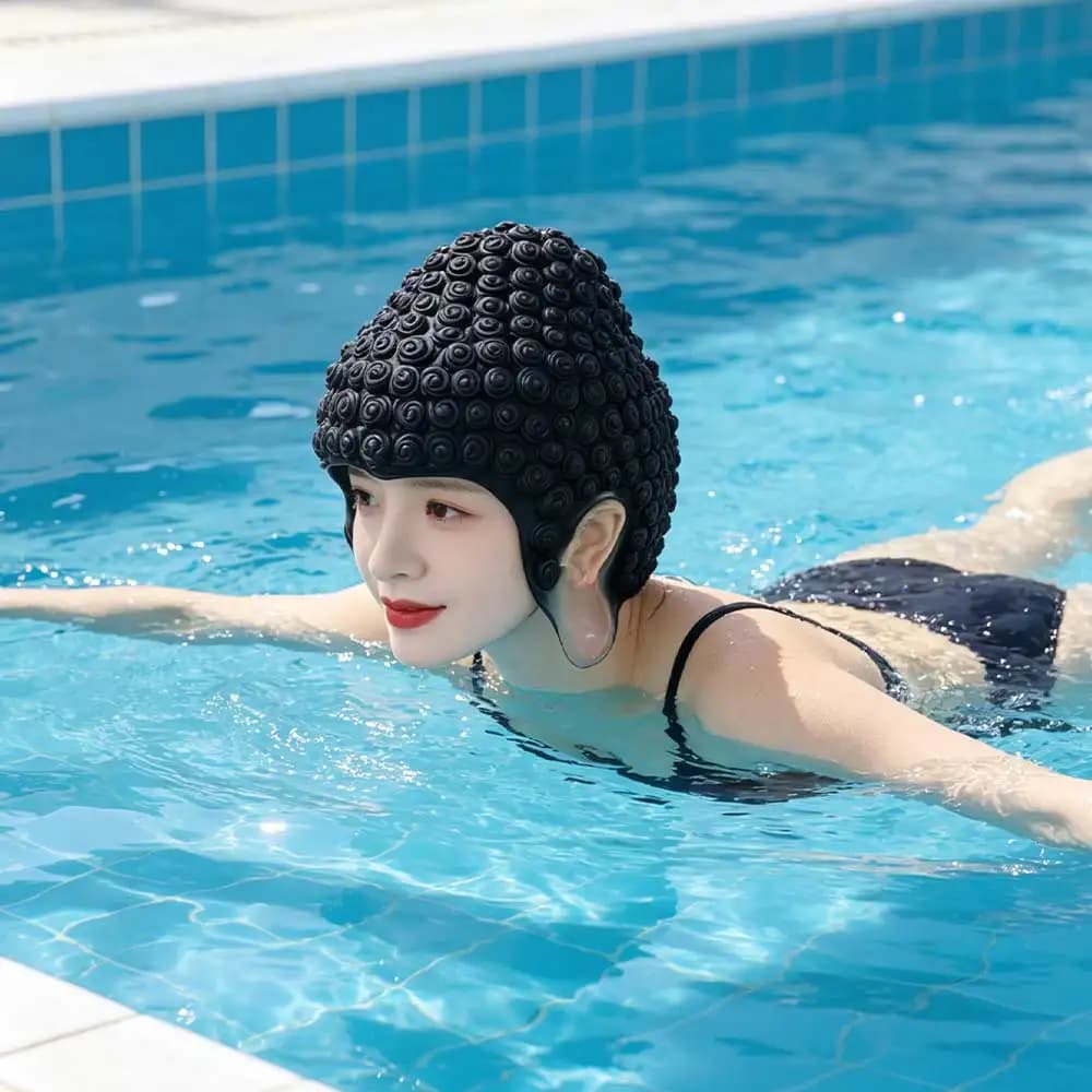 Swimming Caps Unique Buddha Swimming Hat Flexible Durable Buddha Headgear Nonslip Funny Buddha Mask Halloween