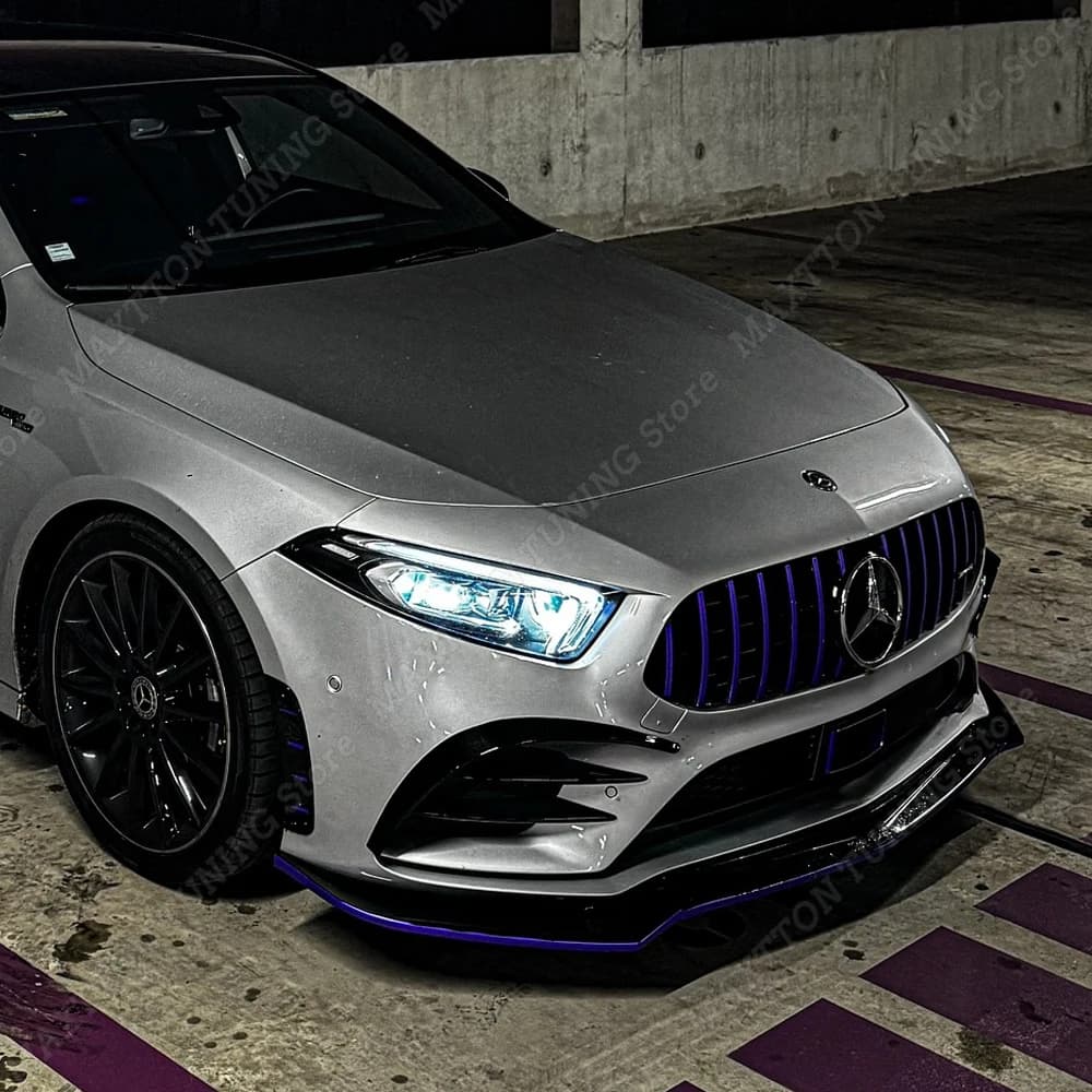 Splitter Front bumper Mercedes Benz Class A 2018-2022 W177 V177 AMG Pre-Facelift, Spoiler kit Front with Protection and Deflector