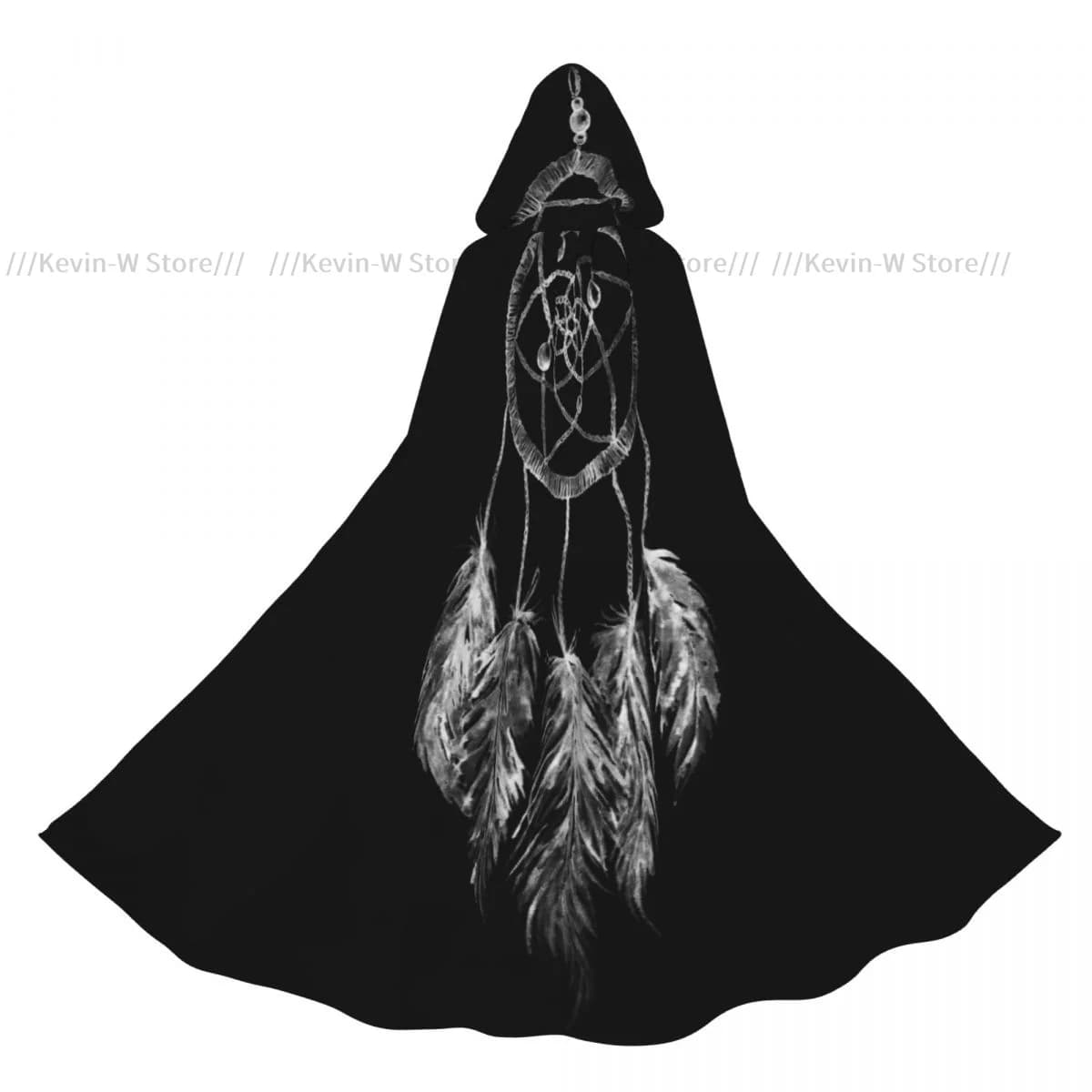 Long Cape Cloak Watercolor Black And White Dreamcatcher Hooded Cloak Coat Autumn Hoodies