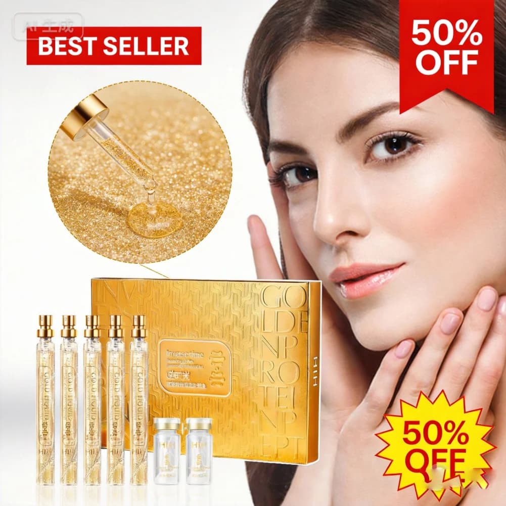 Collagen Essence Elastic Gold Protein Peptide in Packaging, Lift, Rassoda, Hydrata, Model, Face Care with Gold Protein