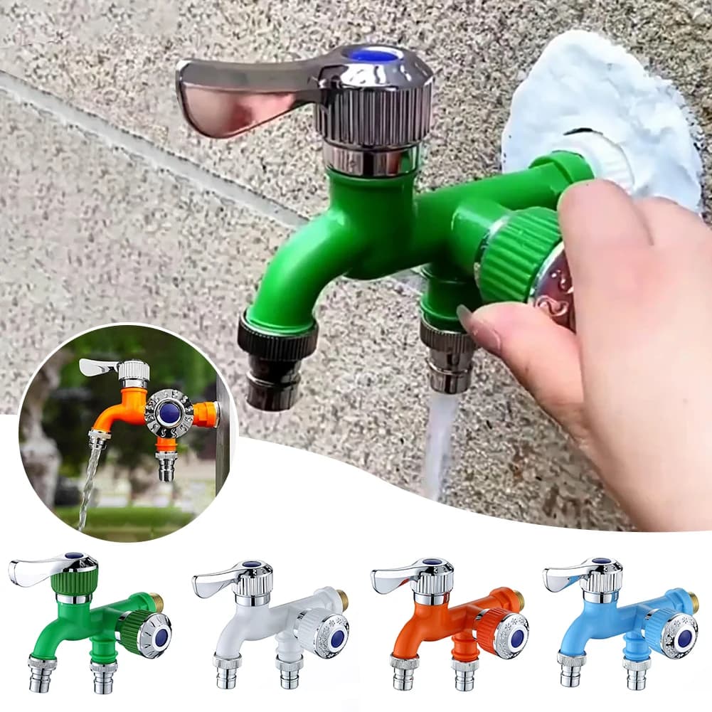 Double head tap with one input and two outputs, robust antifreeze splitter, easy installation, garden pipe splitter