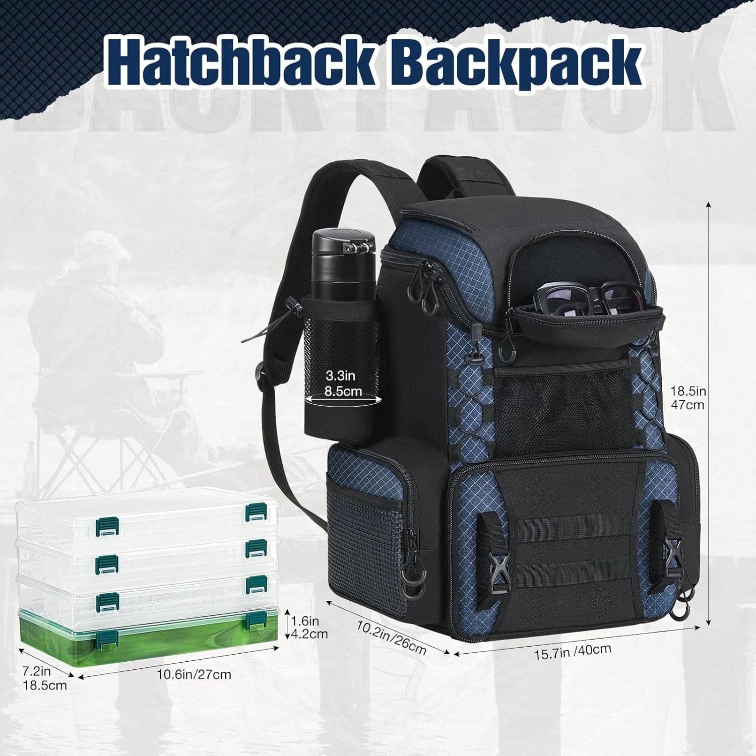 Backpack for fishing gear with door and 4 boxes for equipment, outdoor fishing bag with waterproof rain cover · Factory direct sales
