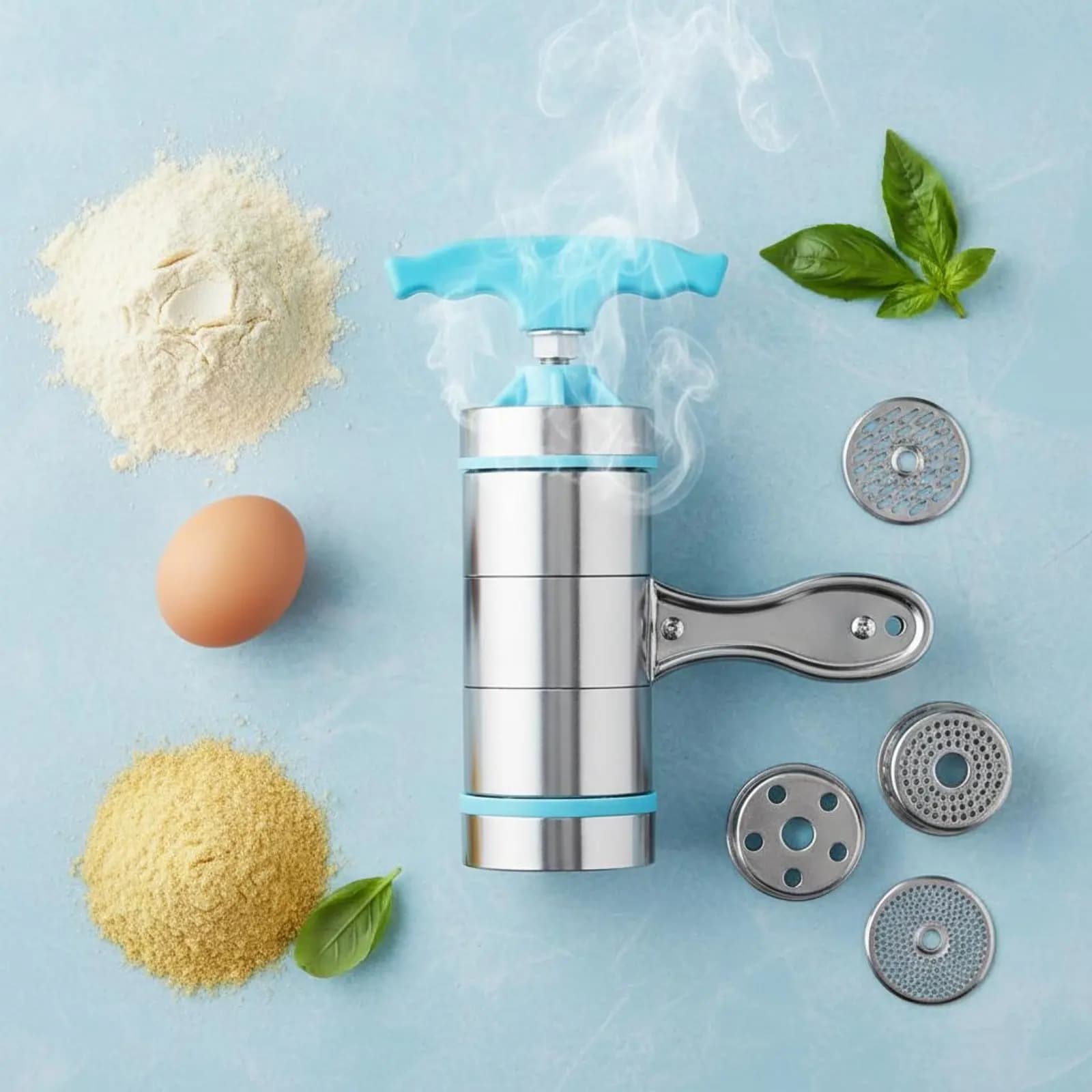 Macchina per Pasta in Acciaio Inossidabile, Manuale a Manovella, con 5 Stampi, per Uso Domestico
