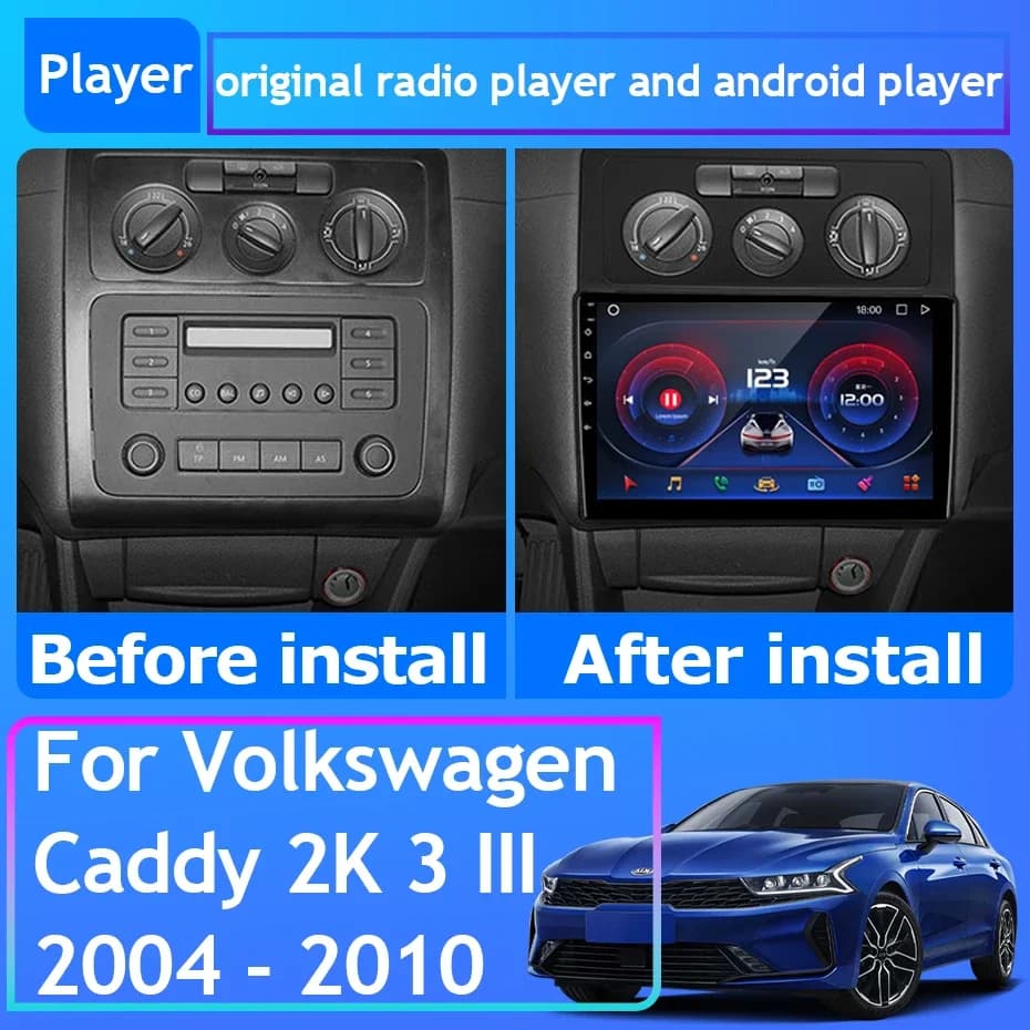 Per Volkswagen Caddy 2K 3 III 2004 - 2010 autoradio Carplay navigazione GPS Android Auto 5G BT Wifi Video Stereo No 2din