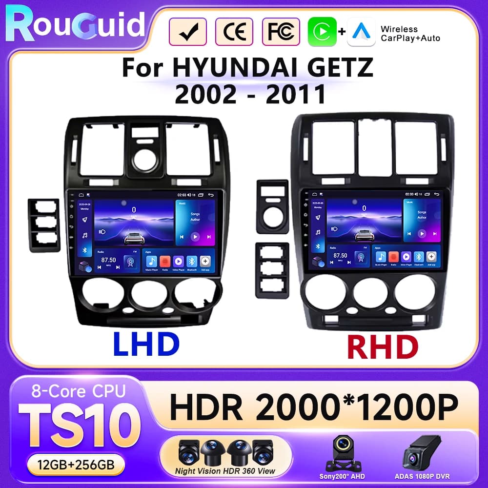 Autoradio Carplay per HYUNDAI GETZ 2002 - 2011 Lettore Multimediale Video Navigazione GPS Android Auto 2 Din DVD Android 16