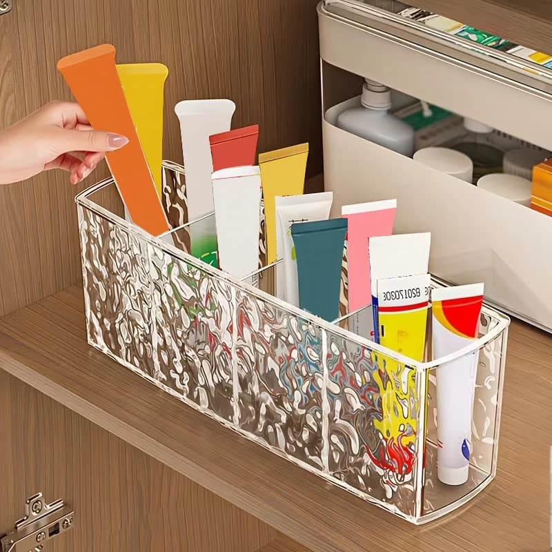 Container Organizer for 4 Undulating Parts Multipurpose for Cosmetics, Makeup Brushes, Pens, Medicines and Bath Organization