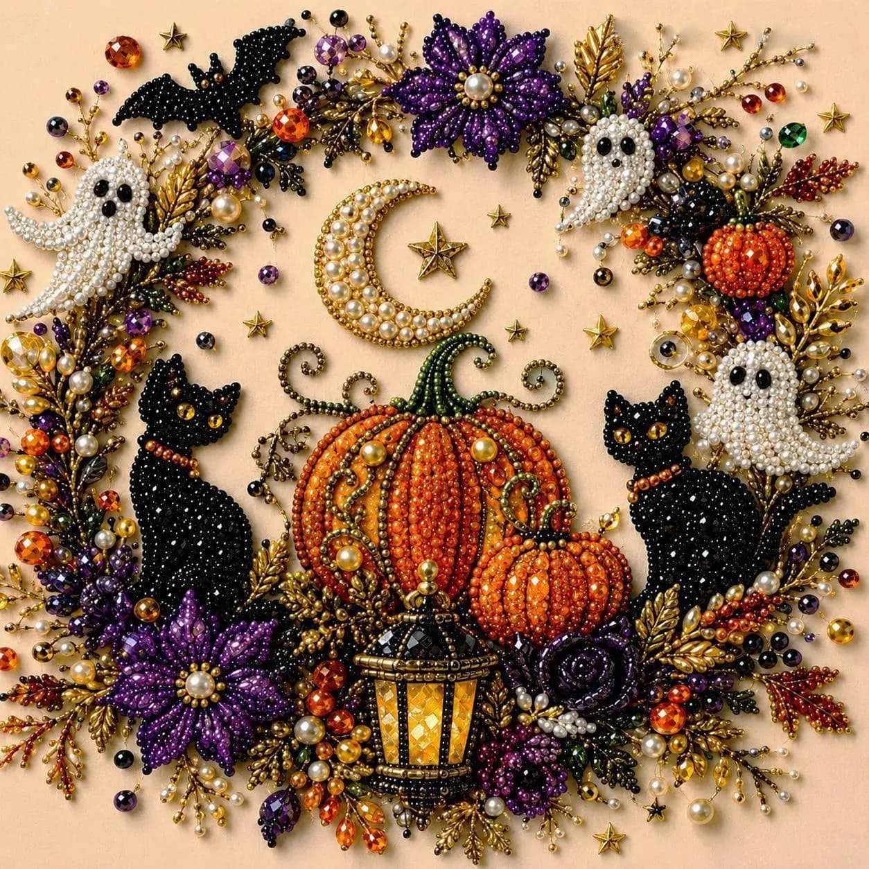 Halloween Diy Diamond Painting Set Skull Ghost Pumpkin Black Cat Pattern Handmade Home Wall Decor Craft Kit
