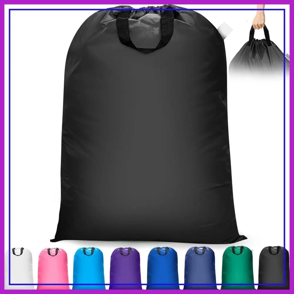 Borsa per biancheria extra large con manici, borsa da viaggio resistente per vestiti sporchi, 28" x 40", nera