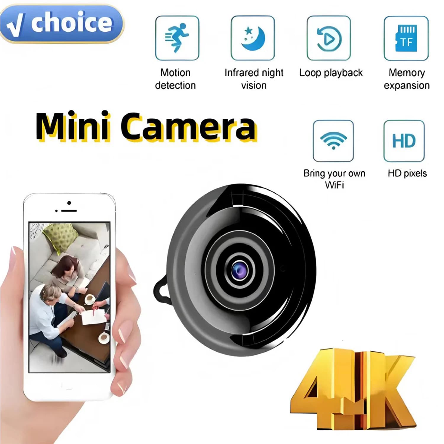 Mini telecamera IP WiFi Telecamera interna wireless Rilevazione movimento HD 1080P Telecamera per baby monitor Telecamera di sicurezza domestica per animali domestici/neonati/neonati