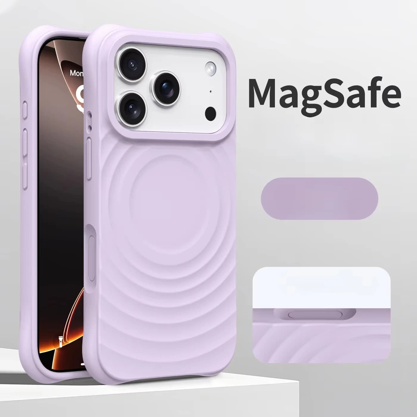 Magnetic Silicone Case Corrugated Effect for Refilling Wireless MagSafe for iPhone 17 16 15 14 Pro Max, Cover Shockproof Soft