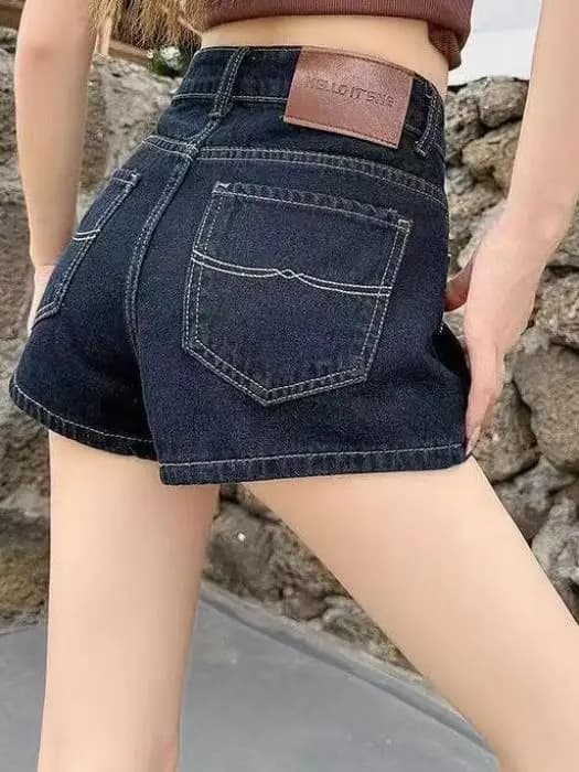 Summer Denim Blue Straight Leg Short Jeans Women's Loose Wide Leg Pants Lengthening Leg Effect Thinming Cotton Polyester Blend