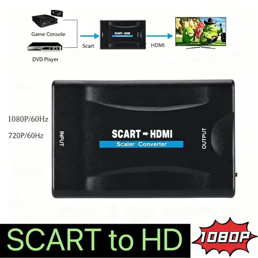 Adattatore Full HD 1080P da SCART a HDMI, Convertitore Video Audio Compatibile con PAL/NTSC, Plug and Play per TV HD BOX