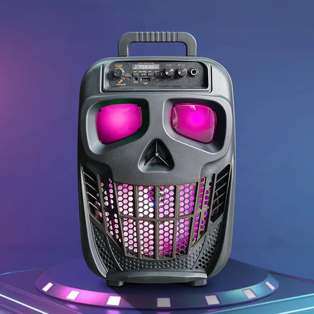 Altoparlante portatile wireless con teschio BT 5.0 Altoparlante per macchina karaoke Altoparlante esterno per regali di compleanno per feste in casa di Natale di Halloween