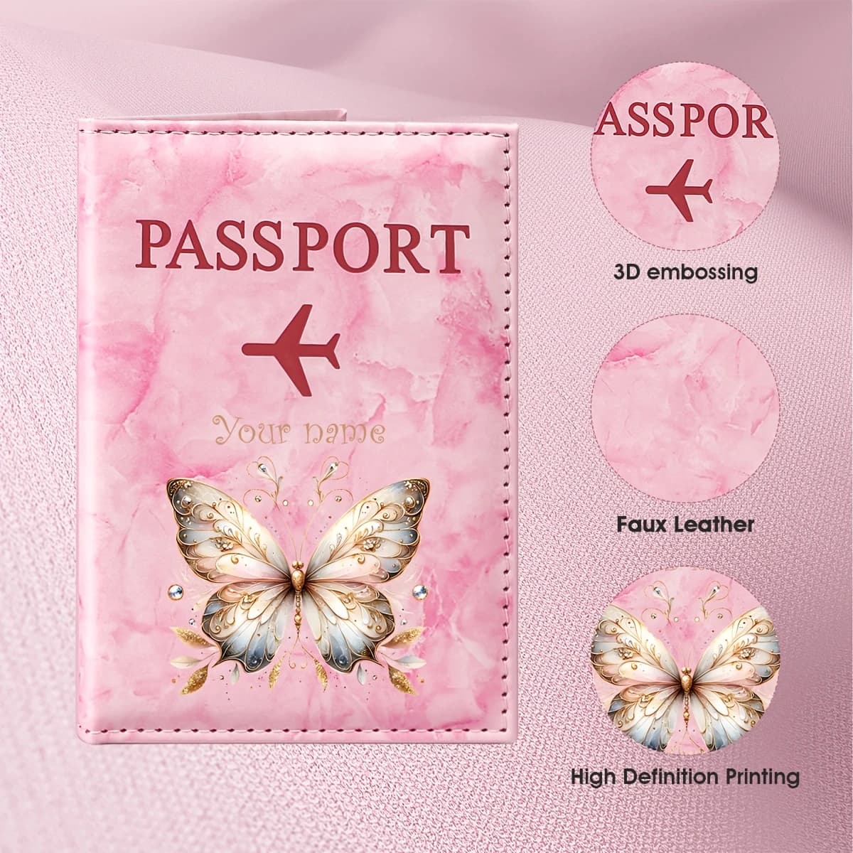 Customized Personalized Name Retro Art Style Butterfly Pattern PU Passport Holder, Featuring a Beautiful Blend of Butterfly