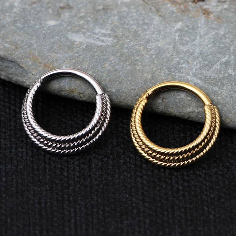 1Pc 16G surgical steel piercing Body piercing ring nose ear labial septum spines Spiral cartilage wearing twist hoops Gold hinge nose rings waist beads jewelry septum 8mm