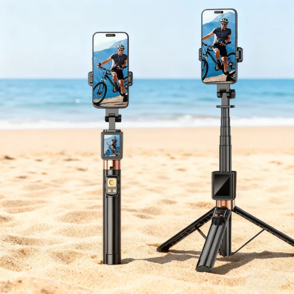 Bastone Selfie Portatile Estensibile con Treppiede e Monitor per Selfie con Piccolo Schermo e Telecomando per Smartphone