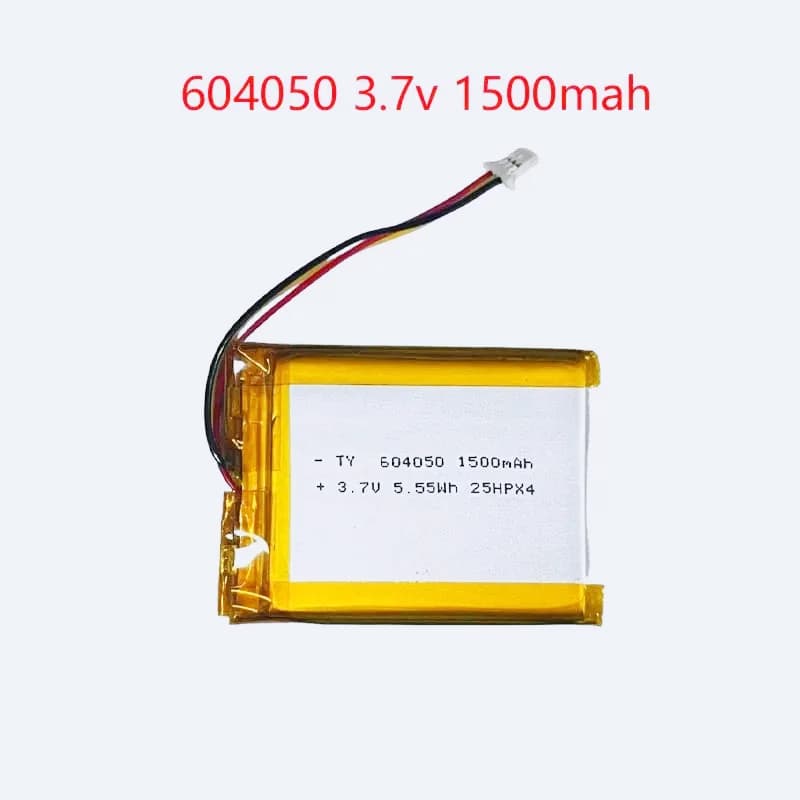 Batteria Ricaricabile ai Polimeri di Litio 604050 3.7V 1500mAh con Connettore a 3 Fori per Purificatori d'Aria, Power Bank, Tablet e Utensili Elettrici