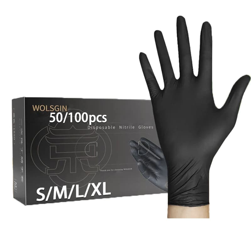Guanti monouso in nitrile nero da 50/100 pezzi, cucina, tatuaggio, guanti per tinture per capelli, lavorazione alimentare, piccoli utensili domestici