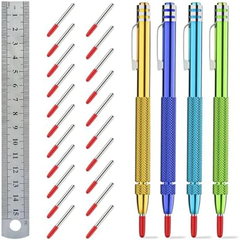 AC62-Color Tungsten Carbide Scriber With Magnet,A Ruler,With Extra 21Replacement Marking Tip,For Glass/Ceramics/Metal Sheet