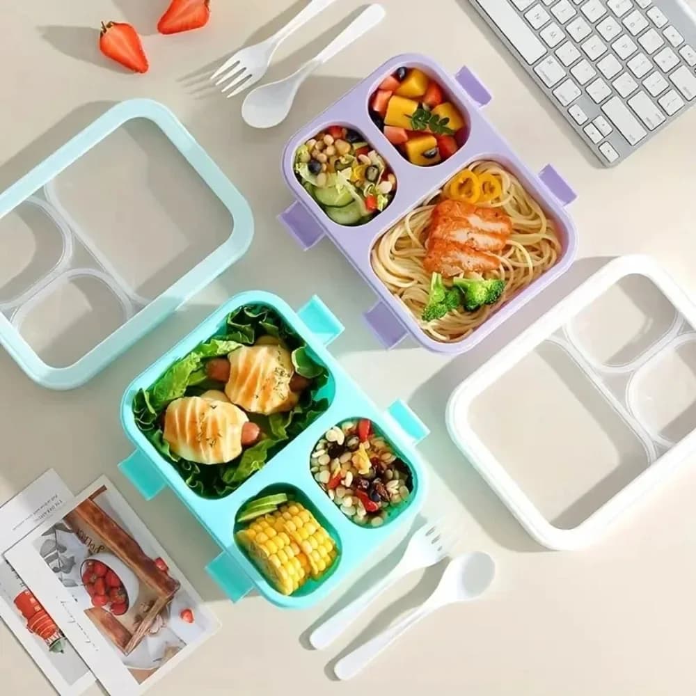 Contenitore per il Pranzo con Coperchi, 3 Scomparti, Contenitori per la Preparazione dei Pasti, Riutilizzabili, Ermetici, Impilabili, Contenitori per Alimenti per Ufficio e Viaggi