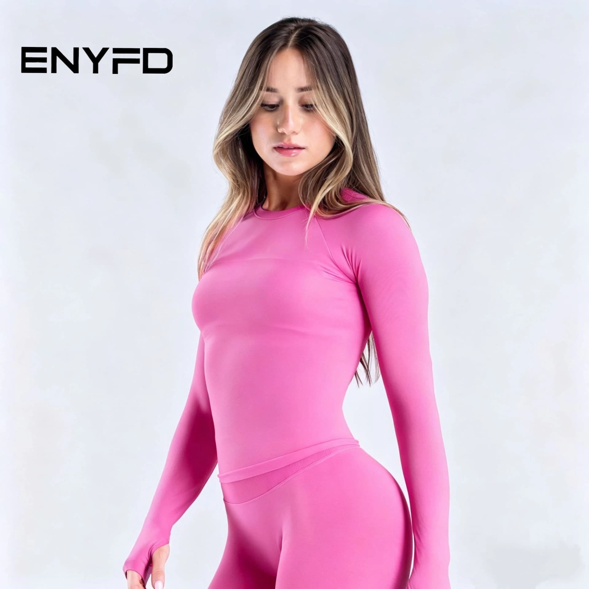 ENYFD Top a maniche lunghe senza cuciture da donna - Maglietta da yoga e palestra a compressione slim fit, maglietta sportiva traspirante ad alta elasticità
