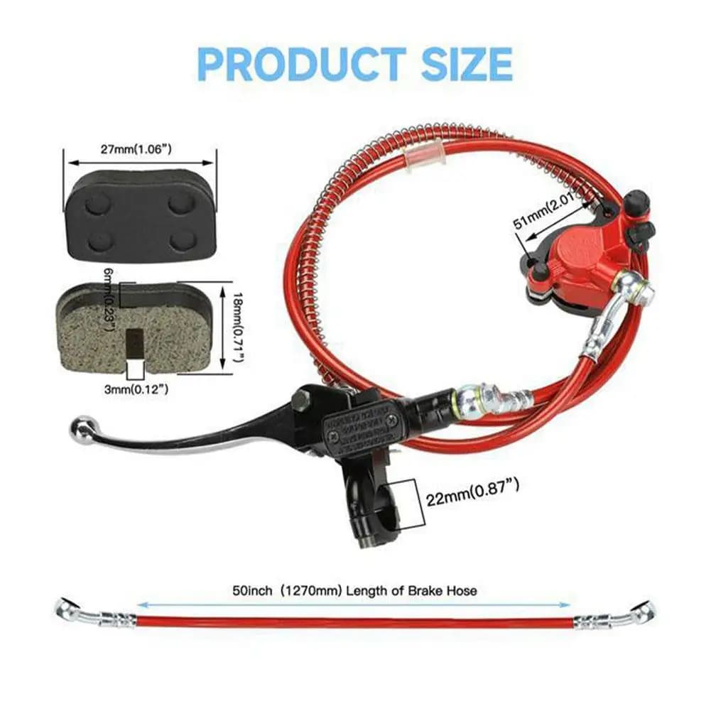 Pompa Freno Posteriore Sinistra per Moto Pocket Bike 47-49cc 2 Tempi, Cilindro Maestro Idraulico, Tubo Freno, Pinza Freno 120mm Disco