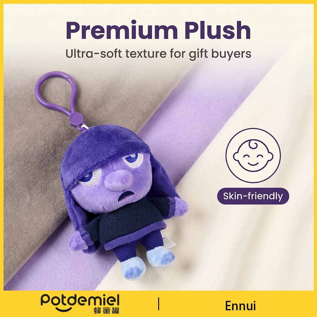 Potdemiel Disney Inside Out Ennui Plush Doll Keychain Cartoon Boredom Emotion Doll Luggage Tag Party Favor Gift Backpack Charm