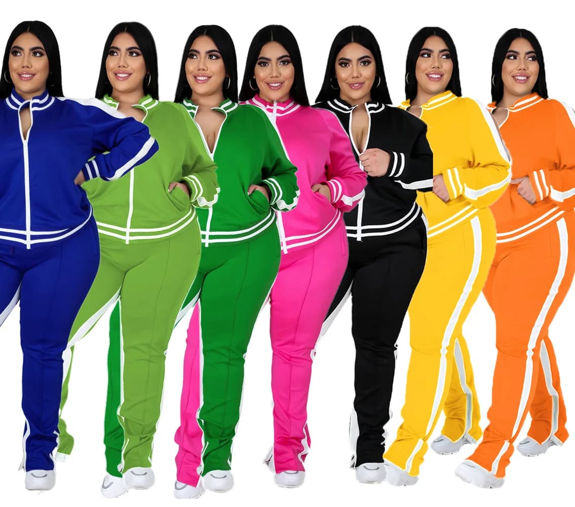 Set di pantaloni Set da due pezzi da donna Colletto rovesciato Set coordinati Cappotti con cerniera Pantaloni lunghi Tuta sportiva Abbigliamento sportivo Maxi Y2k Jogger