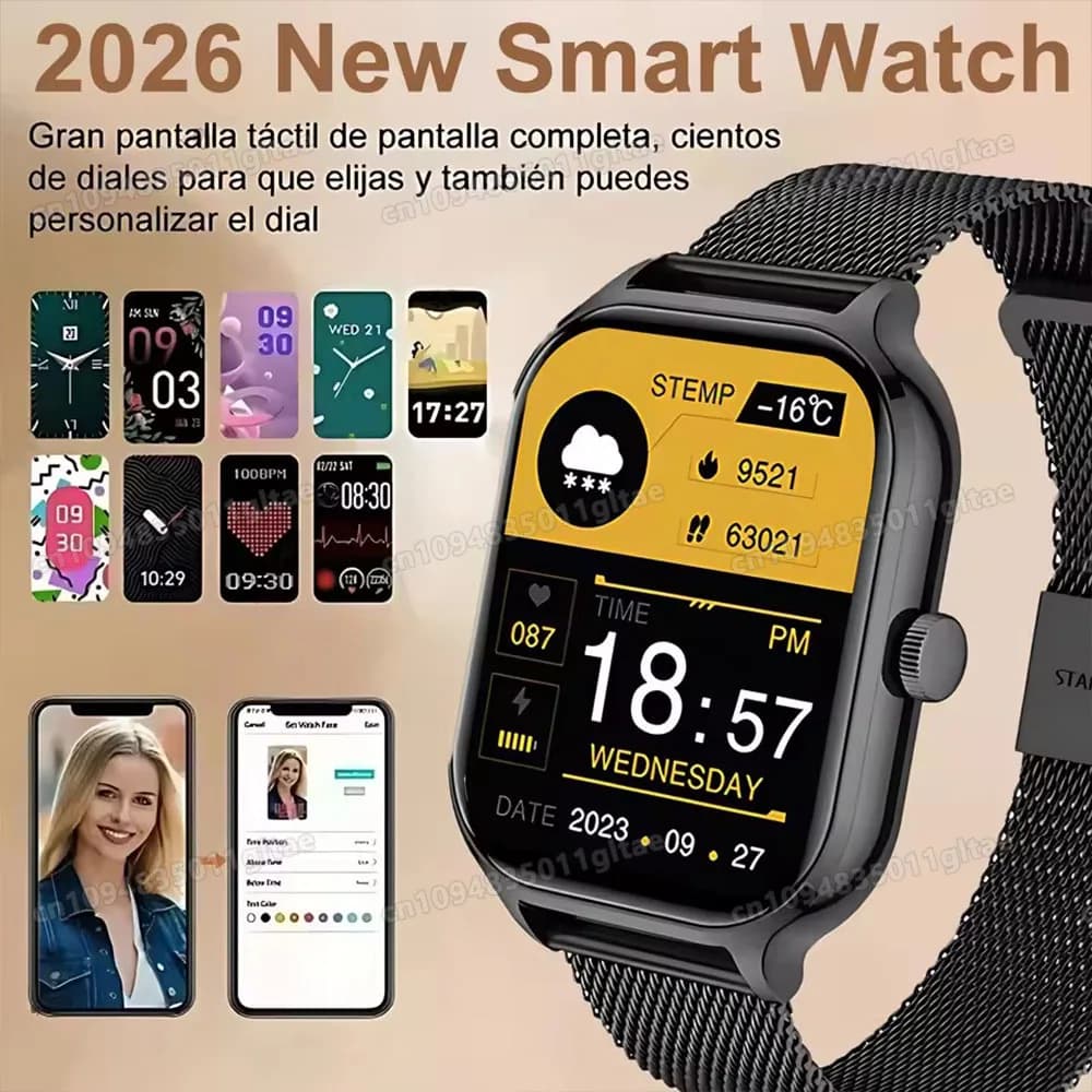 Nuovo Smartwatch 2026 con Risposta alle Chiamate, Monitoraggio Calorie, Frequenza Cardiaca e Ossigeno nel Sangue, Orologio Intelligente Bluetooth, Confrontabile con H9 e H6
