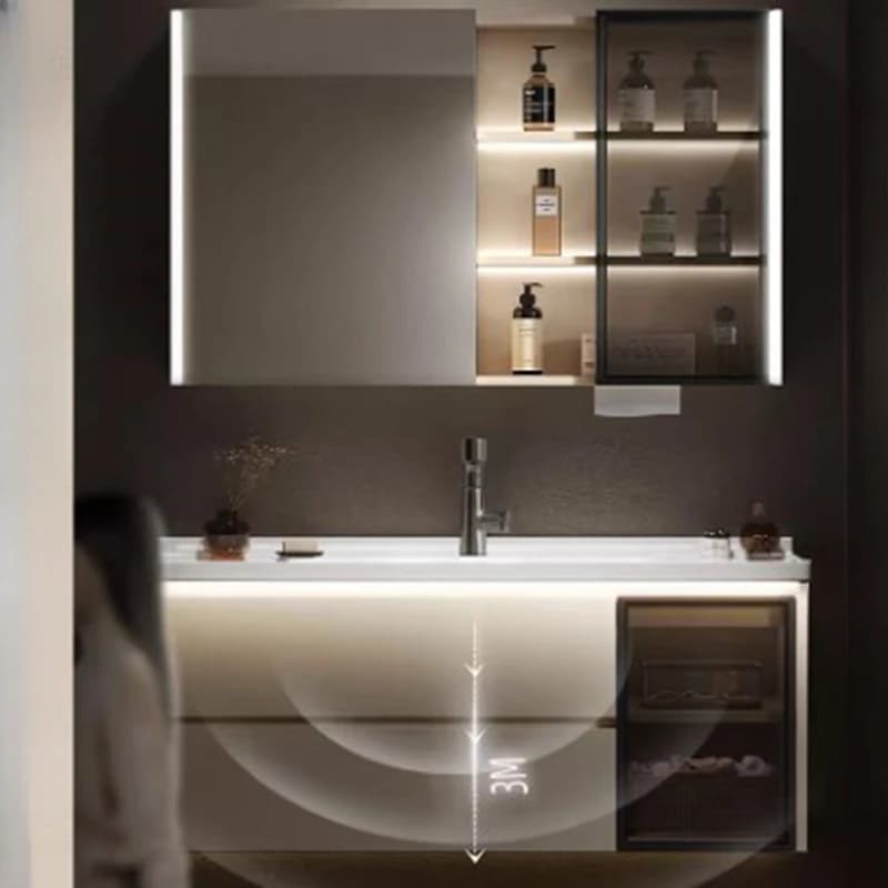 Organizzatore di lusso Armadietto da bagno alto portaoggetti Specchio Hotel Trucco Parete Bagno Vanity Shelf Modern Gabinete Mobili alla moda