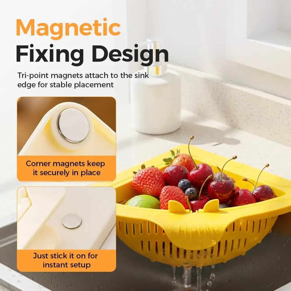 Cestello di scarico per lavello magnetico Triangolo Filtro di drenaggio per frutta e verdura Collettore di filtri per rifiuti alimentari Organizzatore di stoccaggio da cucina