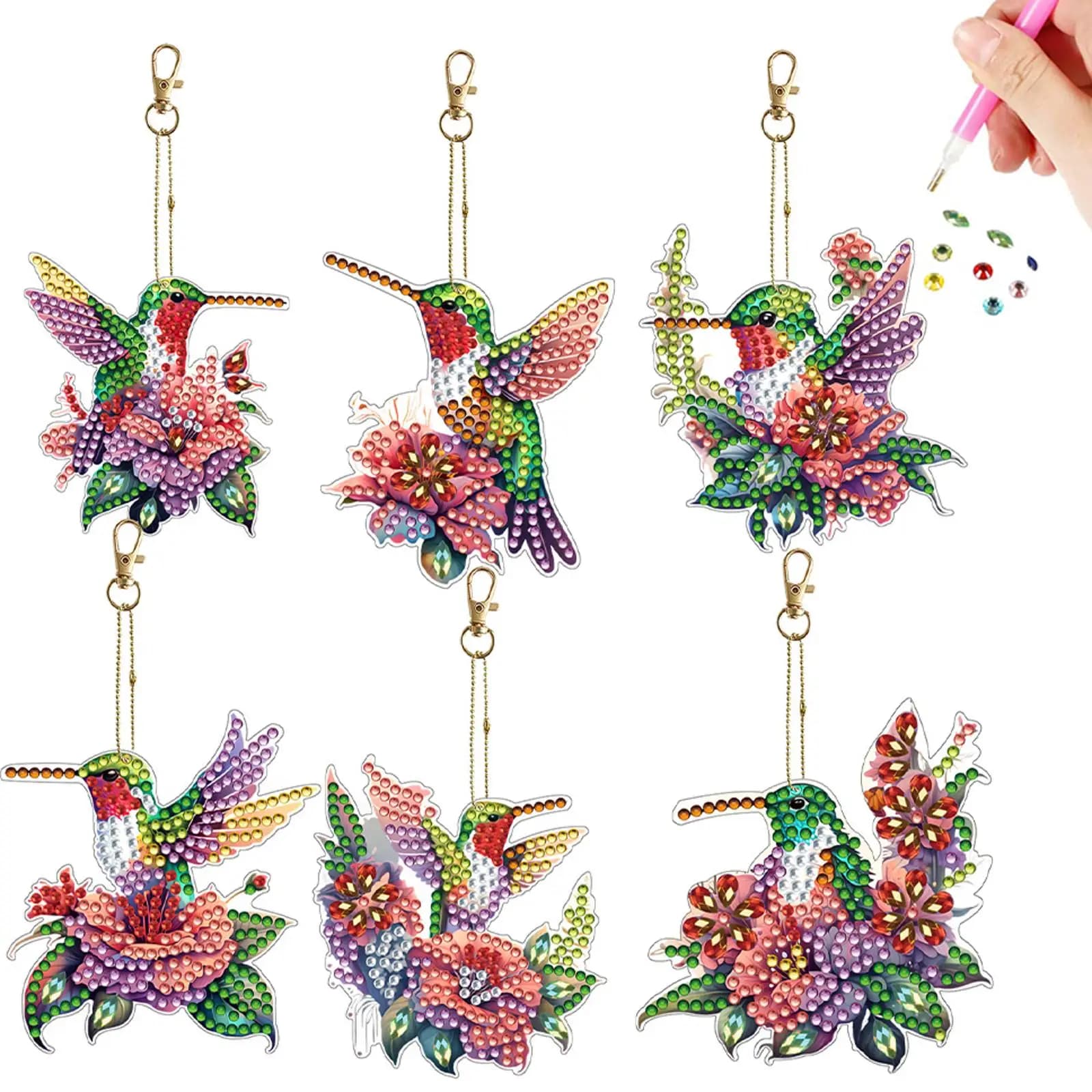Set di 6 Portachiavi con Diamanti Bifacciali, Kit per Pittura Diamantata, Ornamenti Appesi per Decorazioni Casa e Feste