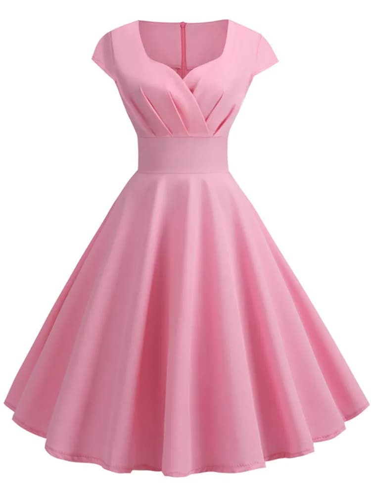 Women's pink summer dress with V neck Vintage dress Elegant office longuette dress retro pin up