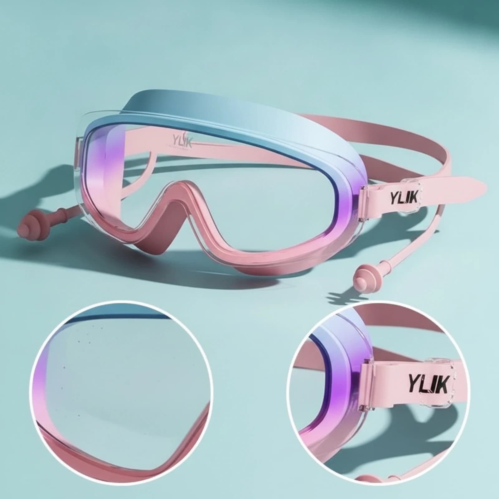 Swimming Goggles with Earplugs Adjustable Swim Goggles with Earplugs Eyewear Shielding Comfortable for Children, Pool, Beach