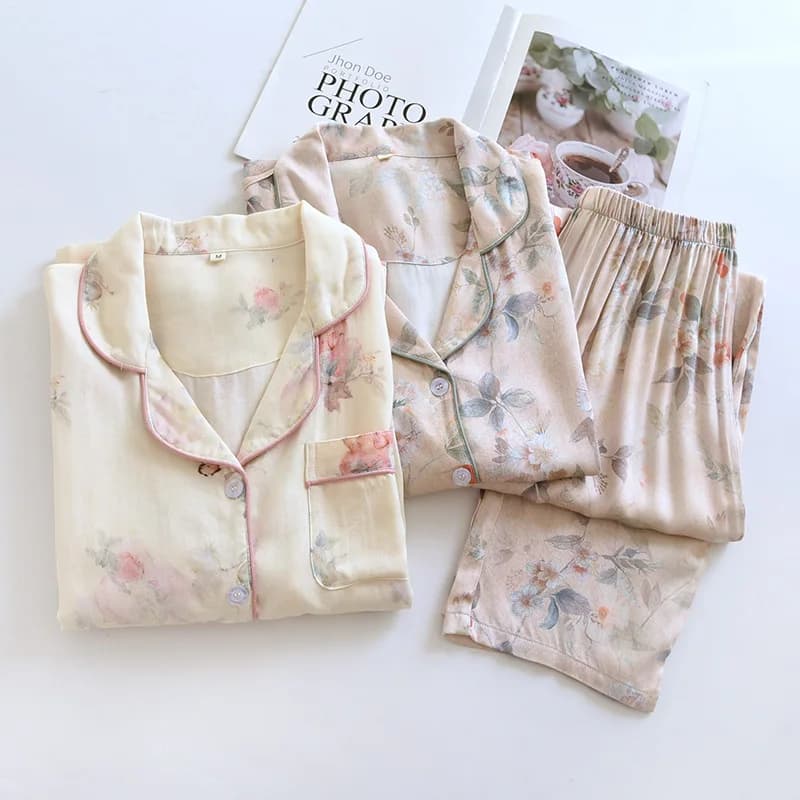 Pigiama floreale a maniche lunghe Pigiama da notte da donna Camicia da notte Nuovo pigiama da donna in due pezzi autunnale Set da casa Indumenti da notte femminili